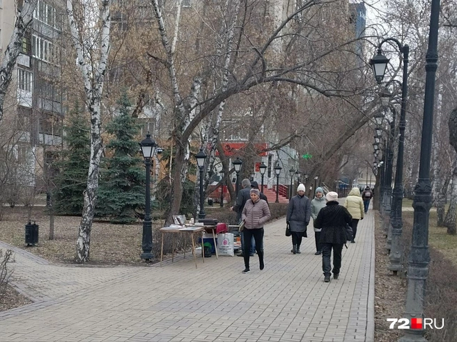 Точка стихийной уличной торговли на улице Профсоюзной. Здесь стоит одинокий дедушка и продает разные старые вещи | Источник: Анастасия Давыдова / 72.RU