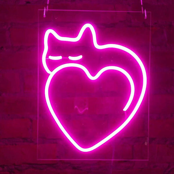 Неоновый светильник «Котик сердечко»
