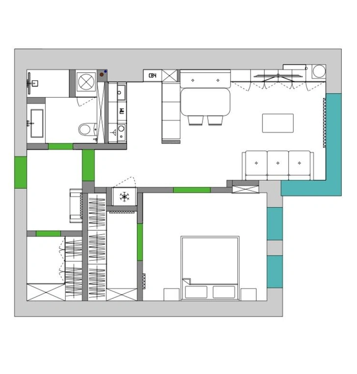 План квартиры 63 кв.&nbsp;м. Проект Фатимы Березовой.