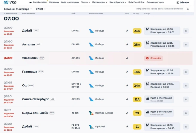 Более 100 рейсов вылетит из Внуково с задержкой | Источник: vnukovo.ru
