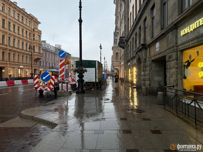 Проверка дождем. Посмотрите, как отремонтировали тротуар на Старо-Невском | Источник: Константин Митягин / FONTANKA.RU