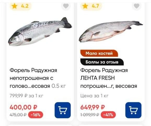 Стоимость похожей форели в магазине. На ярмарке дороже | Источник: Павел Красоткин / 72.RU