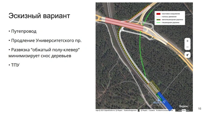 Общественники предполагают, что ТПУ «Обское море 2.0», помимо сохранения леса, позволит продлить Университетский проспект до противоположной стороны Бердского шоссе | Источник: предоставлено Андреем Канонировым