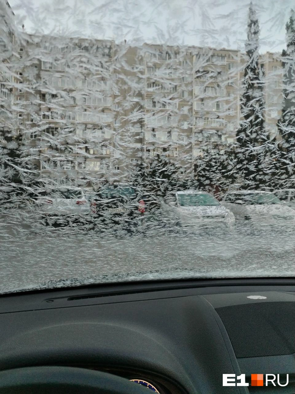 Водителям сегодня пришлось потратить время на то, чтобы почистить стекла | Источник: читатель E1.RU