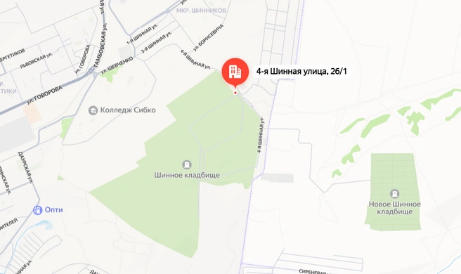 Незаконный, как выяснилось, прощальный зал находится на севере кладбища | Источник: Яндекс Карты
