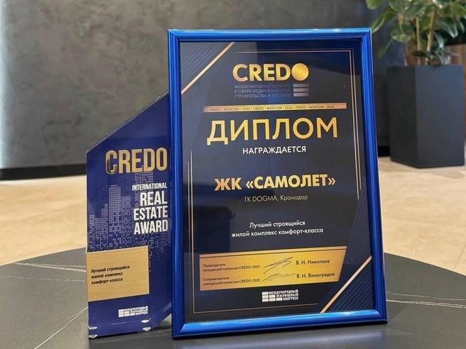 Диплом подтверждает, что проект выполнен с соблюдением лучших практик и воплощает концепцию современного комфортного жилья | Источник: DOGMA