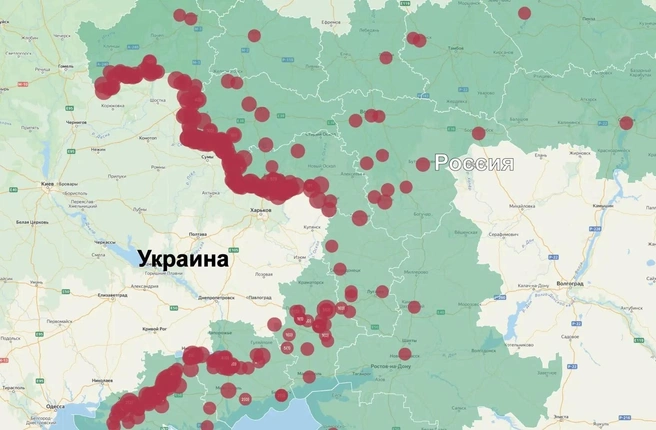 Rарта обстрелов гражданских объектов России со стороны ВСУ с 27 апреля по 3 мая | Источник: Родион Мирошник, МИД РФ / max.ru