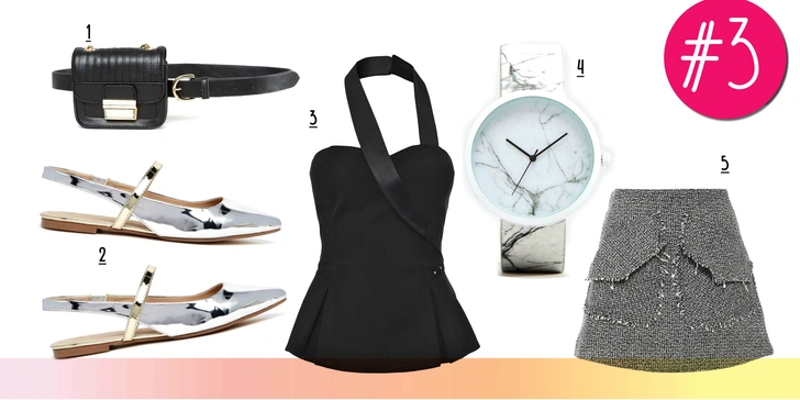 1. Ремень, New Look. 2. Лодочки, Asos. 3. Топ, Marciano Guess. 4. Часы, Asos. 5. Юбка, Lost Ink.