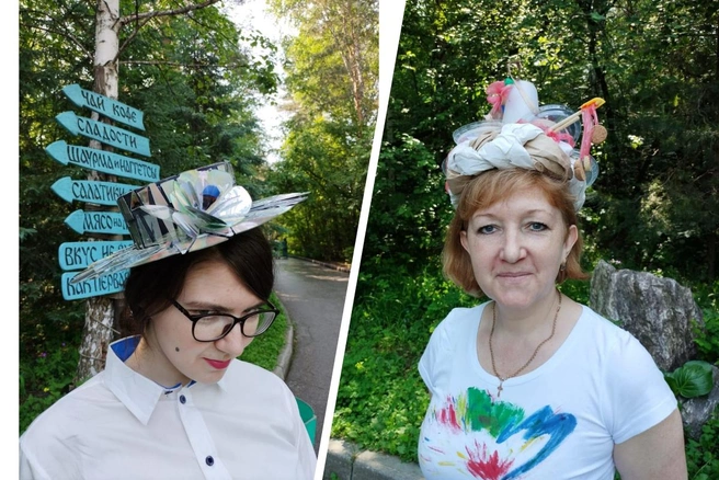 Одна из посетительниц зоопарка пришла в головном уборе, который собрали из пластиковых стаканчиков, бумаги и палочек для еды. Другая сибирячка, судя по фото, сделала шляпку из CD дисков | Источник: «АО „САХ“ Новосибирск» во «ВКонтакте»
