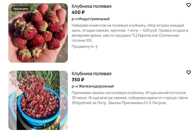 Ее также собирают вдали от города, но стоит она в два, а то и в три раза дешевле. | Источник: «Авито»