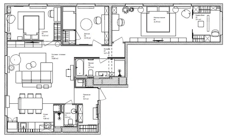 Квартира 115 м² для семьи с двумя детьми и котом в Москве