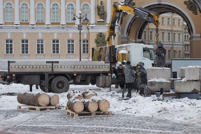 Демонтаж главной новогодней ели Петербурга