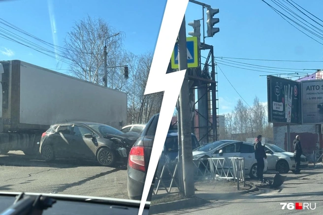 В Ярославле из-за массовой аварии растет пробка у крупного торгового центра | Источник: читательница 76.RU