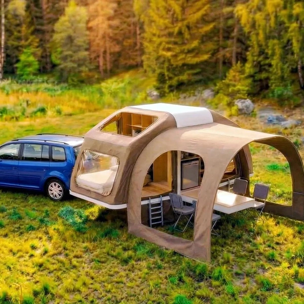 Двухкомнатная палатка с кухней: взгляните на оригинальный проект автоприцепа, который превращается в походное жилье