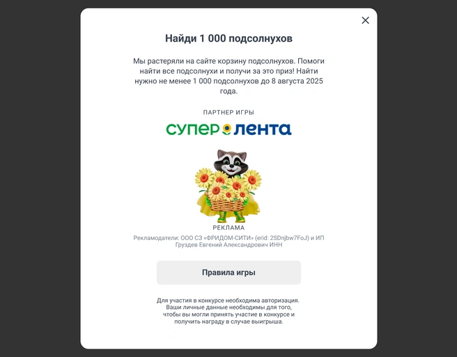 Логотип партнера в модальном окне с кратким описанием игры