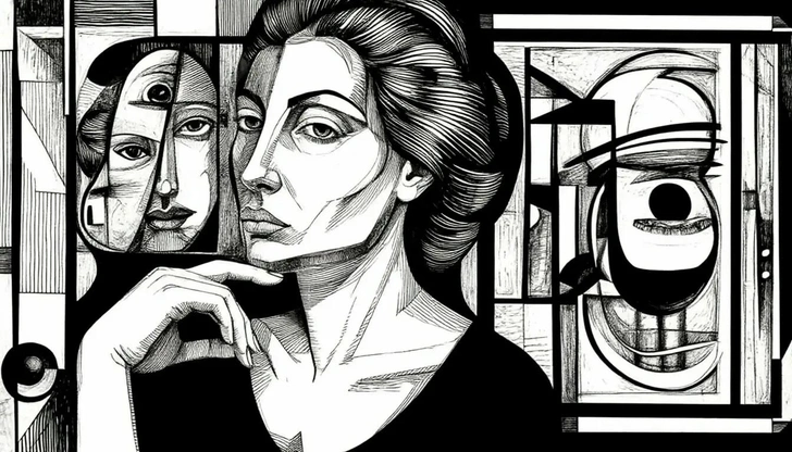 Черно-белый графический рисунок в стиле кубизм | Источник: Шедеврум