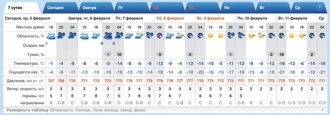 Такое прогноз дают сервисы | Источник: rp5.ru