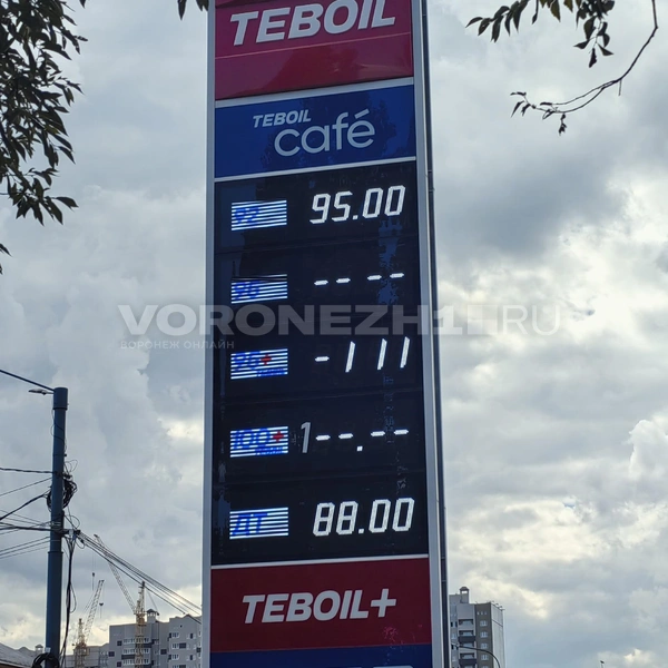 Такие цены на Teboil. Из-за сбоя можно подумать, что бензин идет по отрицательной цене или за 1 рубль | Источник: Андрей Пашинский / Voronezh1.ru