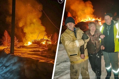 Пожарные спасли мужчину из-под обломков горящего дома