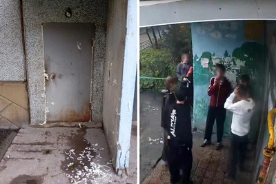 Омские подростки запенили дверь подъезда