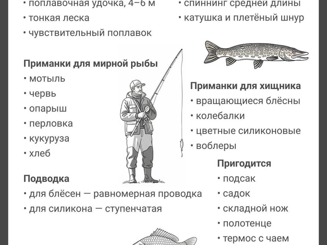 Все необходимое для рыбалки в одной картинке | Источник: Юрий Орлов