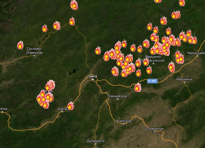 Карта действующих пожаров | Источник: aerocosmos.info