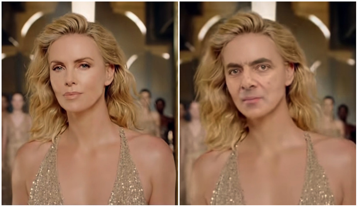 Лицо Шарлиз Терон в известной рекламе духов заменили на лицо мистера Бина (видео)