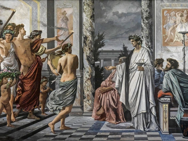Ансельм Фейербах «Пир Платона», 1869 г. | Источник: STAATLICHE KUNSTHALLE KARLSRUHE