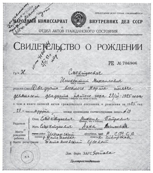 В свидетельстве о рождении Смоктуновский был еще Смоктуновичем, а в его имени была всего одна буква Н | Источник: А. Жемчугов / «Сибирский Гамлет»