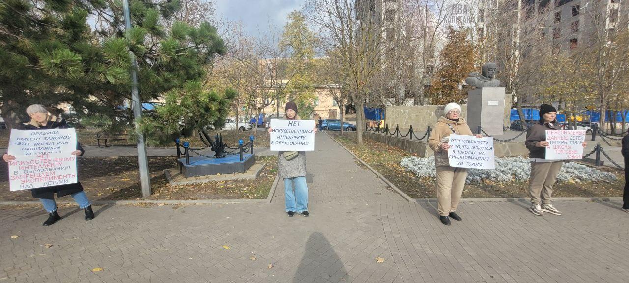 «Либо все в цифру, либо пошли вон»: родители донских школьников вышли на пикет в центре Ростова