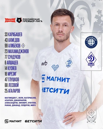 Стартовый состав гостей | Источник: ФК «Динамо» Махачкала / t.me