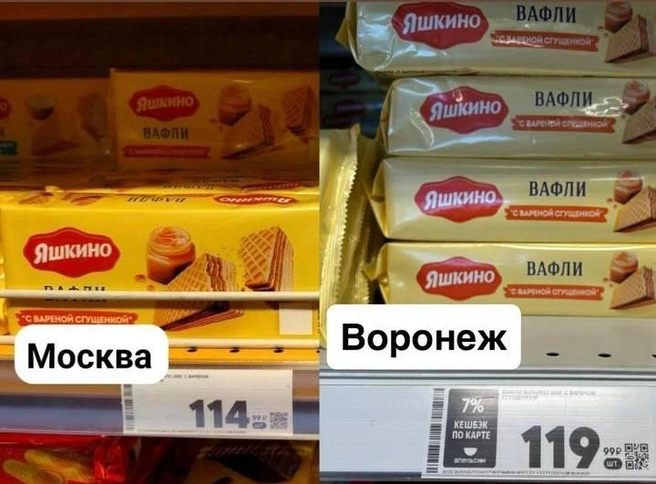 Вафли с вареной сгущенкой от «Яшкино» в Воронеже немного дороже | Источник: Мария Мишукова / Voronezh1.ru