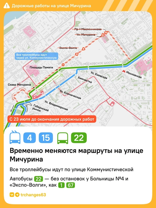 Конец клумбе: появилось видео с перекрытой улицы Мичурина | Источник: «Изменения маршрутов | Самара» / T.me