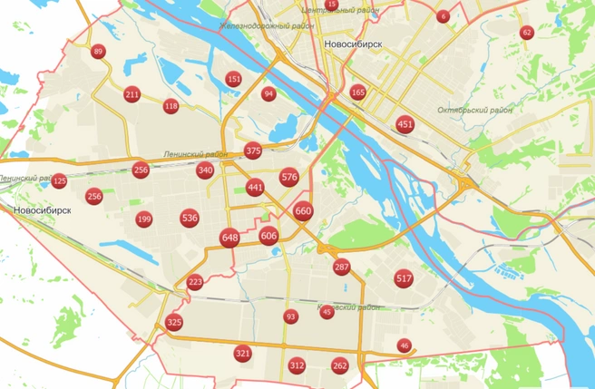 На указанных участках отключали холодную воду | Источник: map.novo-sibirsk.ru