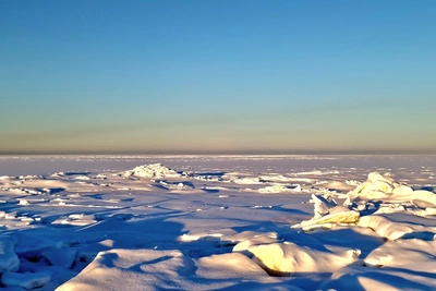 Белое море зимой: солнце, снег и льдины