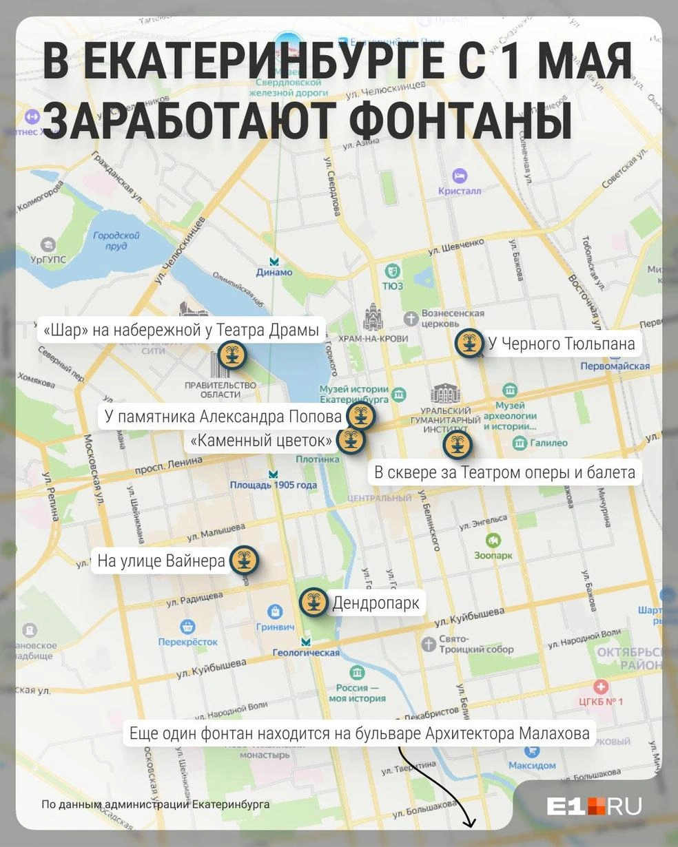Филипп Сапегин / E1.RU | Источник: Собрали для вас карту самых популярных фонтанов в Екатеринбурга