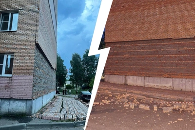 В Электростали рухнувшая часть фасада дома накрыла автомобиль