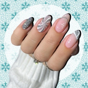 Серебряный маникюр с блестками — идеальный дизайн ногтей на Новый год 2026