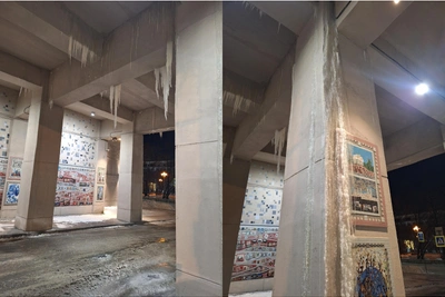 В Челябинске кипятком залило арку с мозаикой горожан