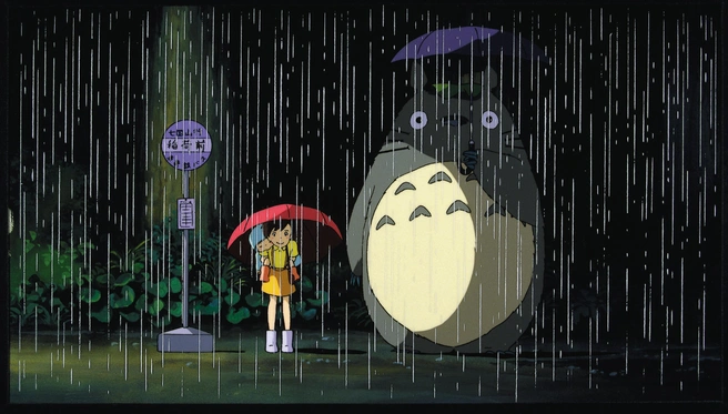 Тоторо (справа) подружился с девочками | Источник: Nibariki, Studio Ghibli, Tokuma Japan Communications Co. Ltd. (кадр из аниме)
