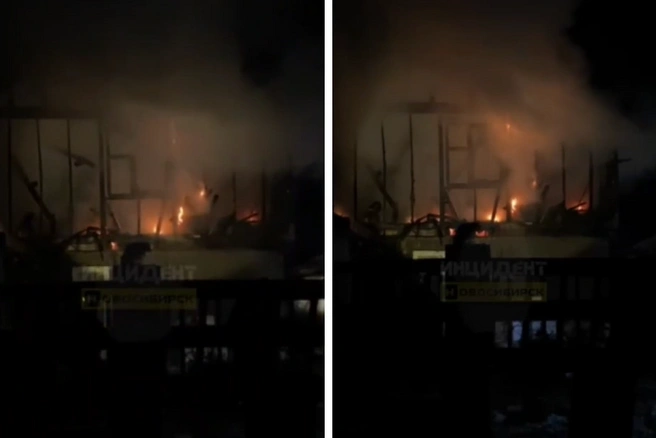 Пожар начался ночью | Источник: Инцидент Новосибирск / «ВКонтакте»