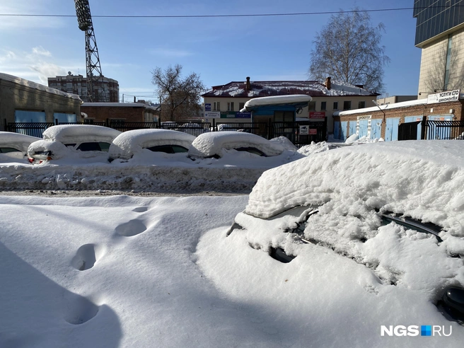 Из-за брошенных машин снегом засыпано даже незанятое пространство парковочных карманов | Источник: Стас Соколов / NGS.RU