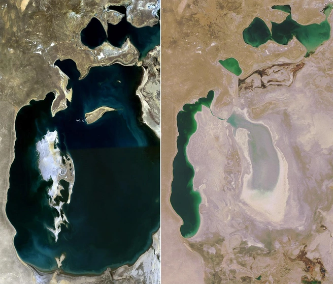 Аральское море между 1989 и 2008 годом | Источник: NASA / commons.wikimedia.org