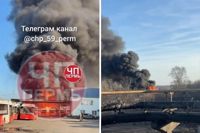 В Перми загорелся автопарк на Причальной