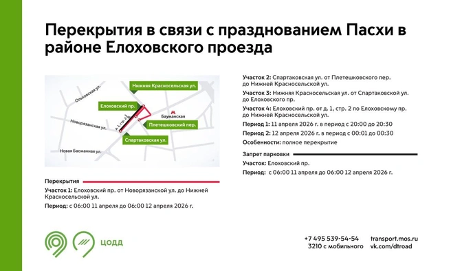 Также перекроют дорогу в районе Елоховского проезда | Источник: Дептранс. Оперативно / T.me