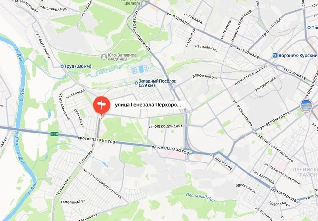 Улица Перхоровича на карте Воронежа | Источник: Яндекс Карты / yandex.ru/maps