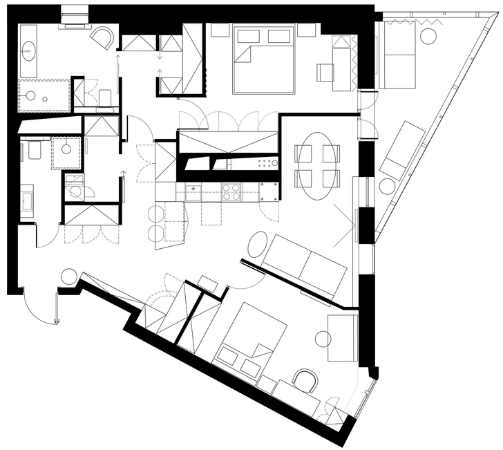 Квартира 95 м², в которой нет ни одного прямого угла