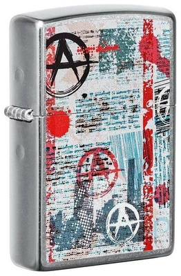 Оригинальная бензиновая зажигалка ZIPPO Classic 49662 Anarchy Design с покрытием Street Chrome™ - Символ Анархии