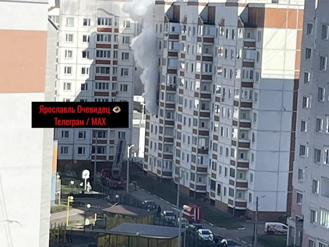 Возгорание в девятиэтажном жилом доме Ярославля | Источник: Ярославль Очевидец / Telegram