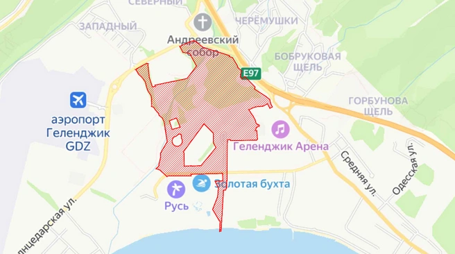 На карте отмечен участок, где отстоят парк | Источник: проектная документация «Парк в районе ул. Солнцедарская, город-курорт Геленджик»